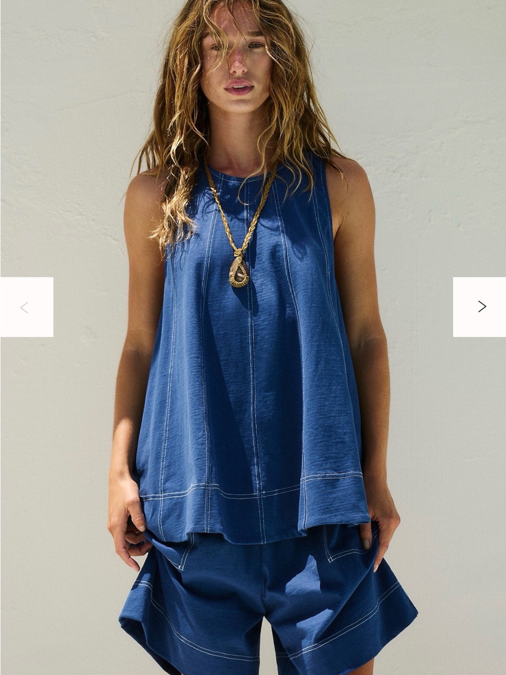 Free People Navy Contrast-Stitch Tank and short set FREEEST Navy Strada set EUC